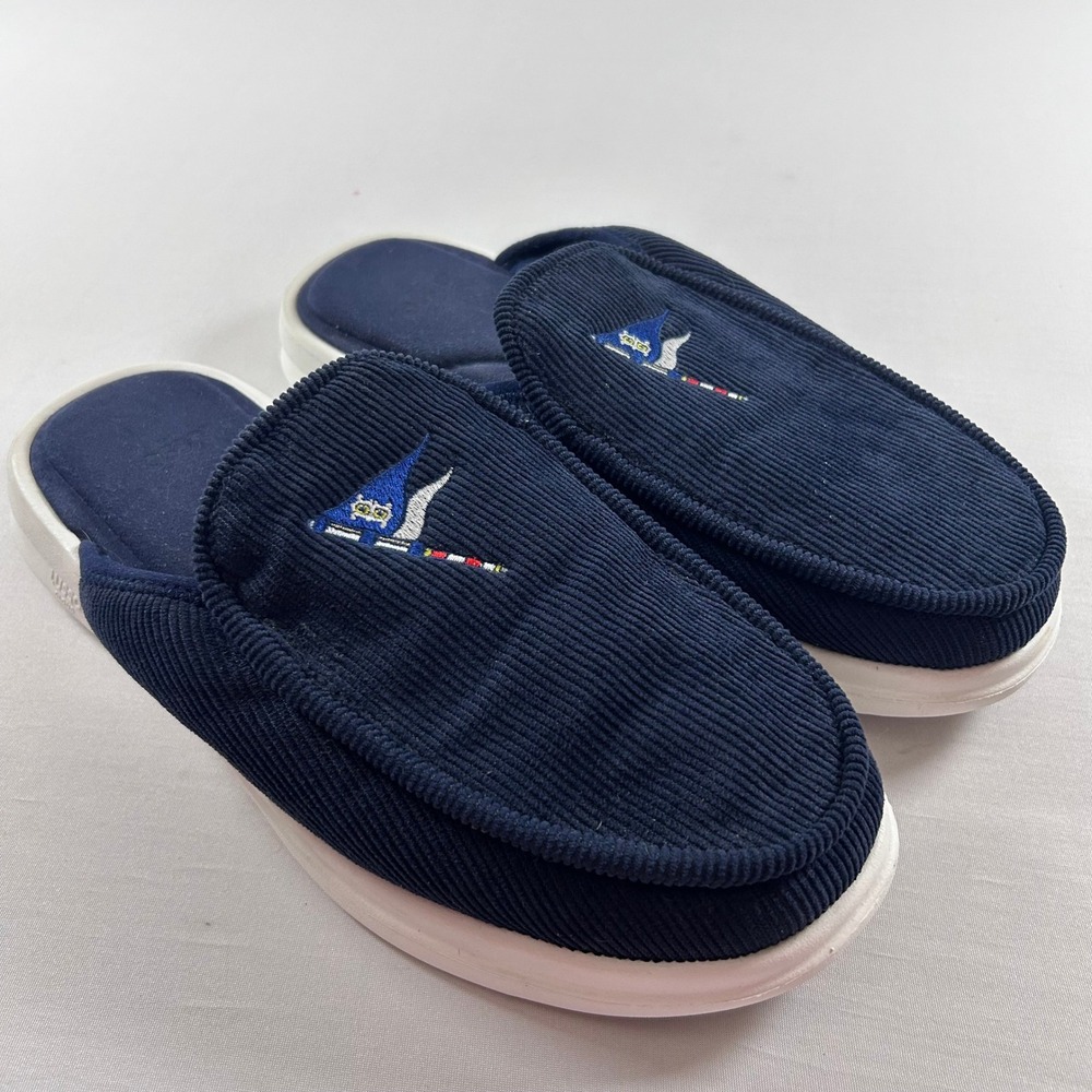 Lusso Cloud Esto Slippers Mens 10 Navy Blue Corduroy Nautical Flag Slides